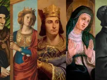 From left to right: St. Thomas More, St. Helena,  St. Louis IX, St. Monica, and St. Elizabeth Ann Seton.