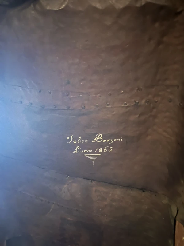 A signature of a 19th-century worker is seen on the baldacchino at St. Peter's Basilica, Tuesday, Oct. 8, 2024. Credit: Courtney Mares/CNA