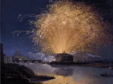 A 1775 painting of the fireworks over Castel Sant’Angelo in Rome, painted by Jakob Philipp Hackert.