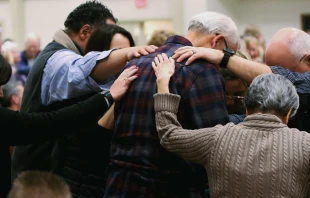 Participants are led through a prayer for those wanting to receive healing during a healing service led by Father Mathias Thelen of Encounter Ministries at St. Patrick Catholic Church in Brighton, Michigan, on Dec. 6, 2024. Credit: Photo courtesy of Jessica Morehead