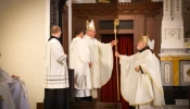 New Boston Archbishop Richard Henning and outgoing archbishop Cardinal Cardinal Seán O’Malley during a packed two-hour-plus installation Mass at Boston’s Cathedral of the Holy Cross on Oct. 31, 2024.