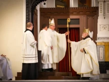 New Boston Archbishop Richard Henning and outgoing archbishop Cardinal Cardinal Seán O’Malley during a packed two-hour-plus installation Mass at Boston’s Cathedral of the Holy Cross on Oct. 31, 2024.