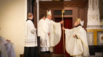 New Boston Archbishop Richard Henning and outgoing archbishop Cardinal Cardinal Seán O’Malley during a packed two-hour-plus installation Mass at Boston’s Cathedral of the Holy Cross on Oct. 31, 2024.