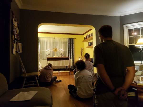 Students attend all-night adoration in the Grotto in 2020. Credit: Kate Quinones