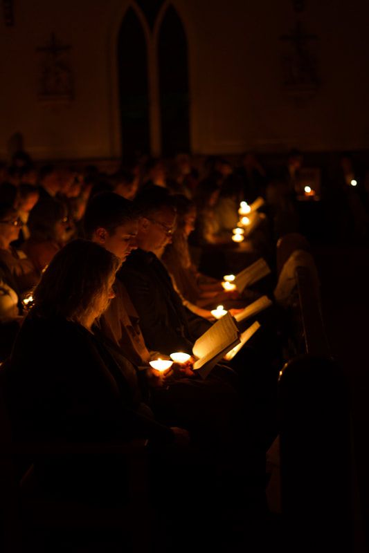 At Easter Vigil, St. Anthony’s is packed with students, families, and locals. Credit: Rosemary Surdyke