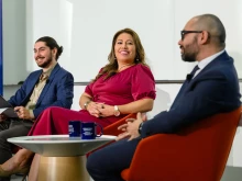 Lia Garcia, director of Hispanic Ministry at the Archdiocese of Baltimore, speaks at a panel discussion exploring the impact of U.S. Latinos on the 2024 election hosted by Georgetown University's Initiative on Catholic Social Thought and Public Life on Monday, Oct. 7, 2024.