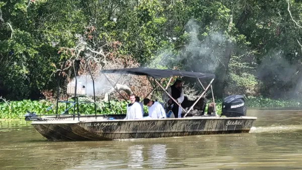 Organizers of the 2024 procession estimate that more than 50 pounds of incense will be burned from the thurifer boat, which will carry two large thuribles, burning incense constantly during the 130-mile journey to New Orleans. Credit: Photo courtesy of the CJC