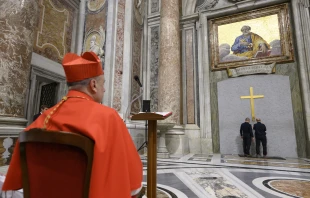 The traditional ceremony to verify and ascertain that the Holy Door, closed during the last holy year, is intact, sealed, and ready to be reopened at the beginning of the new Jubilee 2025 was led by the archpriest of St. Peter’s Basilica, Cardinal Mauro Gambetti on Dec. 2, 2024. Credit: Vatican Media