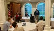 Ian Church, head of the “Launching Experimental Philosophy of Religion” grant project and a professor of philosophy at Hillsdale College, welcomes attendees of the capstone conference at Hillsdale’s Blake Center for Faith and Freedom in Somers, Connecticut.