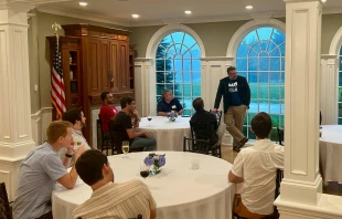 Ian Church, head of the “Launching Experimental Philosophy of Religion” grant project and a professor of philosophy at Hillsdale College, welcomes attendees of the capstone conference at Hillsdale’s Blake Center for Faith and Freedom in Somers, Connecticut. Credit: Rebecca Dorsey