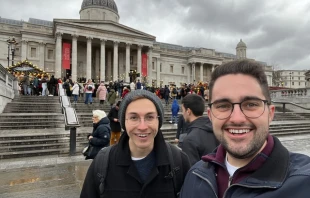 Deacon Nathan Ledoux and his friend Michael Figura at the National Art Gallery in London on Dec. 27, 2023. Credit: Photo courtesy of Deacon Nathan Ledoux