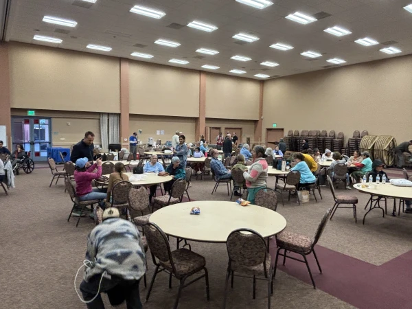 Evacuees in the Serra Center at Padre Serra Parish in Ventura County, California. Credit: Courtesy of Teresa Runyon