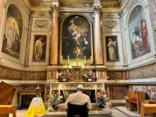 Pope Francis visits the Basilica of St. Augustine in Rome on Tuesday, Aug. 27, 2024.