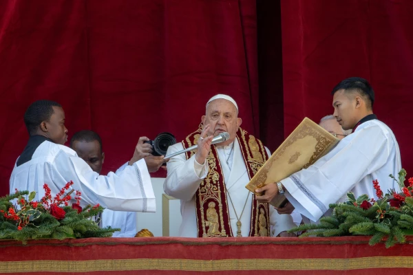 Pope Francis delivers the Urbi et Orbi address in St. Peter's Square, Wednesday, Dec. 25, 2024. Credit: Daniel Ibáñez/CNA