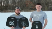 Daniel Turek, left, and Noah Mullins are two Detroit-area students studying at Grand Valley State University who design and sell Kingdom Kneelers, foam kneeling pads for prayer. Mullins came up with the idea for Kingdom Kneelers after attending the 2024 SEEK Conference in St. Louis.