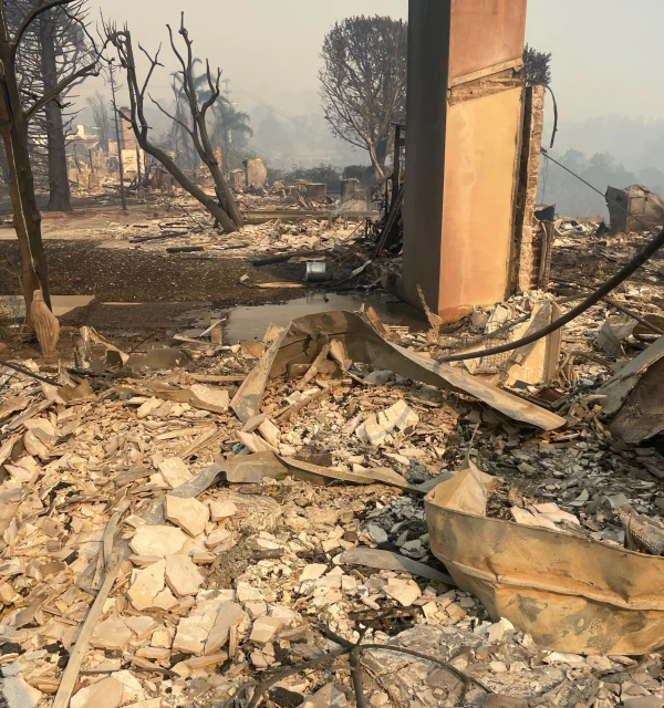 A Mary statue is seen having survived the fire that consumed the McGeagh home in Los Angeles, Wednesday, Jan. 8, 2025. Credit: Jack McGeagh/Angelus News