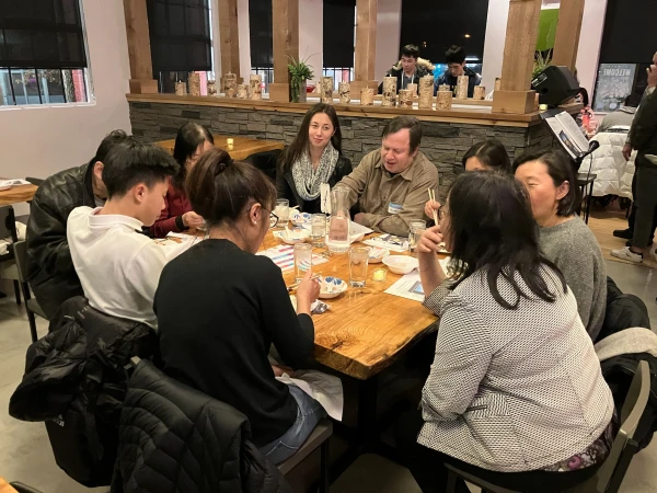 Scene from a meeting of participants in the Alpha program run by St. Thomas the Apostle Parish in Ann Arbor, Michigan. Credit: Courtesy of Caroline Gambale-Dirkes