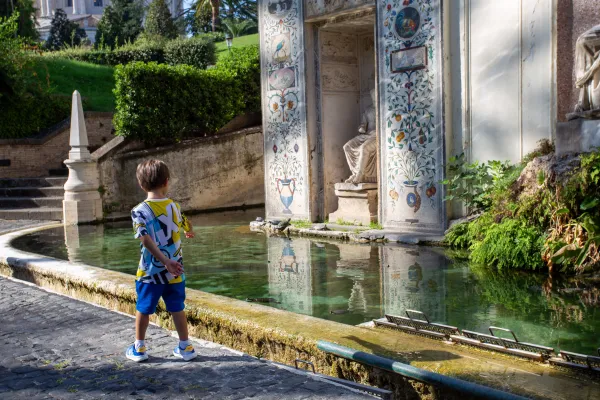 A young visitor at the Vatican Gardens in Vatican City, Aug. 23, 2024. Credit: Hannah Brockhaus/CNA