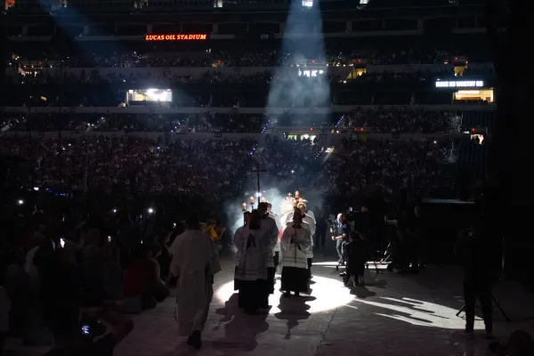 Eucharistic adoration at Lucas Oil Stadium during the 2024 National Eucharistic Congress in Indianapolis. Credit: Jonah McKeown/CNA