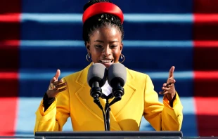 Inaugural poet Amanda Gorman at the inauguration ceremony. U.S. Capitol, Washington, D.C., Jan. 20, 2021. Credit: mccv / Shutterstock. mccv / Shutterstock.