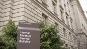 A sign outside the Internal Revenue Service building in downtown Washington, D.C.