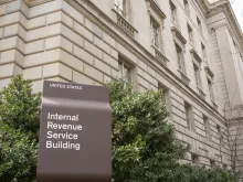 A sign outside the Internal Revenue Service building in downtown Washington, D.C.