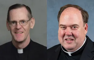 Bishop-elect Scott Bullock (left) and Bishop-elect Dennis Walsh. Credit: Diocese of Rapid City; Diocese of Davenport