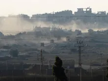 An Israeli army convoy leaves the Gaza Strip as seen from a position on the Israeli side of the border on July 3, 2024 in southern Israel.