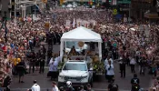 The Eucharist and the crowd for the procession as part of the National Eucharistic Congress in Indianapolis.