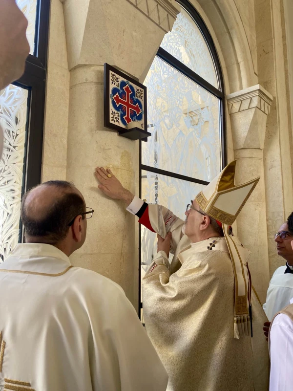 Latin Patriarch of Jerusalem Cardinal Pierbattista Pizzaballa gives a blessing during the Jan. 10, 2025, inauguration of the church on the very spot where Christ was baptized by St. John the Baptist in the Jordan River. Credit: Solène Tadié