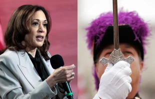 While serving as a United States senator from California, Vice President Kamala Harris repeatedly scrutinized judicial nominees for being members of the Knights of Columbus, a Catholic fraternal organization. Credit: Win McNamee/Getty Images; TIM SLOAN/AFP via Getty Images