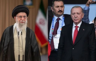 Iranian Supreme Leader Ayatollah Ali Khamenei (left) and Turkish President Recep Tayyip Erdoğan. Credit: Majid Saeedi/Getty Images; Grzegorz Wajda/SOPA Images/LightRocket via Getty Images