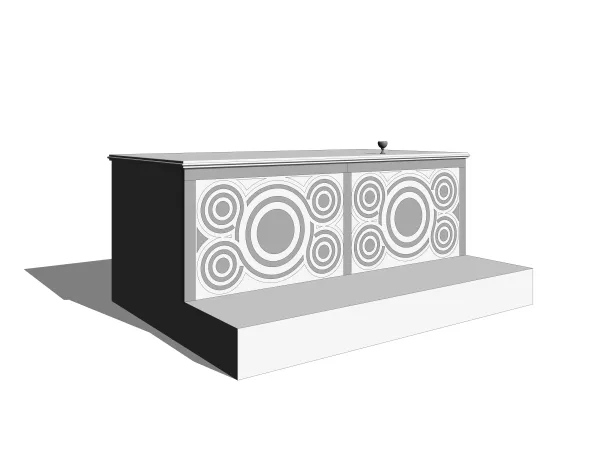 Preliminary digital reconstruction of the Crusader high altar, decorated with two figures, so-called quincunx. With five circles formed by a single intertwined band, the quincunx is one of the favorite motifs of cosmatesque masters. This figure is full of spiritual meaning, including the infinity of God’s creation. The circles symbolize the five wounds of Christ and allude to the Jerusalem Cross, the emblem of the Crusader Kingdom of Jerusalem. Credit: Design Roy Elbag/© Ilya Berkovich/Amit Re’em
