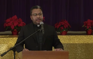 Archbishop José H. Gomez held a press conference on Dec. 16, 2024, to present Father Juan Gutierrez, who experienced a miracle through the intercession of Blessed Pier Giorgio Frassati. Credit: Screenshot from Archdiocese of Los Angeles video