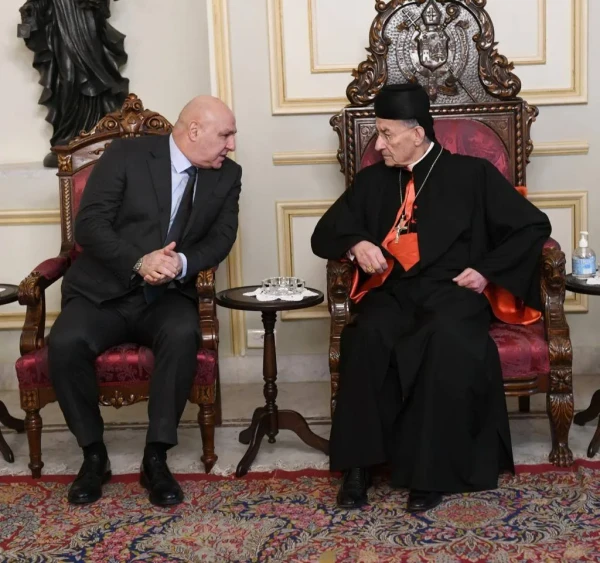 Maronite Patriarch Cardinal Bechara Boutros Al-Rahi receives Joseph Aoun in January 2024. Credit: The Maronite Patriarchate