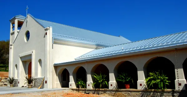 "Charity Chapel" is the primary sanctuary on the grounds of Little Portion Hermitage and Monastery, a place of prayer and Catholic devotion in the Ozarks of Arkansas that serves as the home of the 'Brothers and Sisters of Charity,' a Catholic association of the faithful founded by John Michael Talbot in 1980. Photo courtesy of Little Portion Hermitage and Monastery