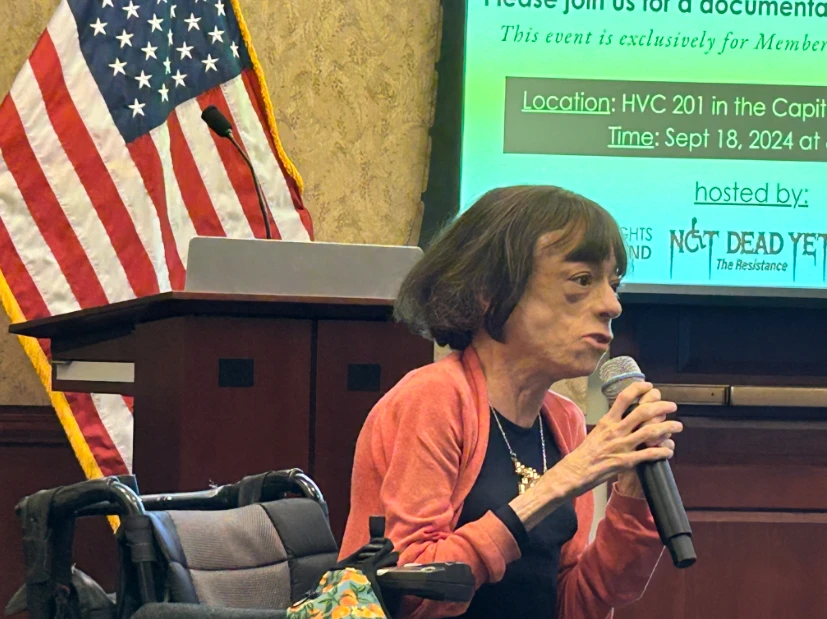 English actress and international disability rights activist Liz Carr, who produced and stars in the 2024 BBC documentary "Better Off Dead?", speaks in the U.S. Congress on Sept. 18, 2024.?w=200&h=150