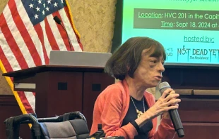 English actress and international disability rights activist Liz Carr, who produced and stars in the 2024 BBC documentary "Better Off Dead?", speaks in the U.S. Congress on Sept. 18, 2024. Credit: Ken Oliver-Méndez/CNA