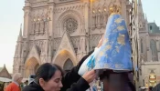 Pilgrims began to arrive to the Basilica of Our Lady of Luján in Argentina on Saturday, Oct. 5, 2024, after walking more than 37 miles and continued to pour in on Sunday, Oct. 6.