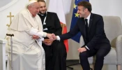 Pope Francis and French President Emmanuel Macron meet in Corsica on Dec. 15, 2024.