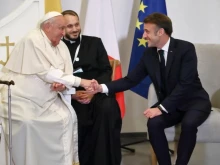 Pope Francis and French President Emmanuel Macron meet in Corsica on Dec. 15, 2024.