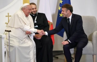 Pope Francis and French President Emmanuel Macron meet in Corsica on Dec. 15, 2024. Credit: Daniel Ibáñez/EWTN/Vatican Pool