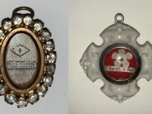 A relic of St. Thérèse of Lisieux (left) and a relic of St. Vincent de Paul (right) from the collection of relics housed at Manhattan University.