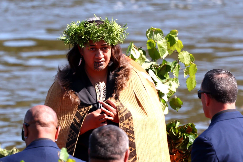 The new Maori Queen Kuini Nga wai hono i te po — who is Catholic — leaves the waka (canoe) following her father, Maori king Tuheitia Pootatau Te Wherowhero VII, on Sept. 5, 2024, in Hamilton, New Zealand.?w=200&h=150