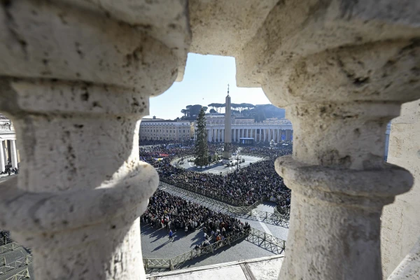 St. Peter's Square as seen through the colonnade during the New Year's Day Angelus with Pope Francis, Jan. 1, 2025. Credit: Vatican Media