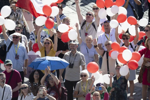 The faithful assemble during the Angelus address in St. Peter’s Square at the Vatican, Sunday, Oct. 13, 2024. Credit: Vatican Media