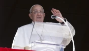 Pope Francis addresses the faithful during the Angelus address in St. Peter’s Square at the Vatican, Sunday, Oct. 13, 2024.