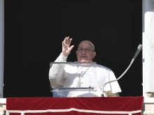 Pope Francis waves at pilgrims and visitors gathered for the Angelus on Dec. 29, 2024, in St. Peter’s Square at the Vatican.