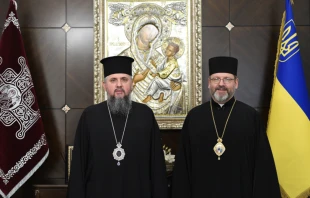 Epiphanius I of Ukraine and Major Archbishop Sviatoslav Shevchuk meet on March 23, 2022. news.ugcc.ua.