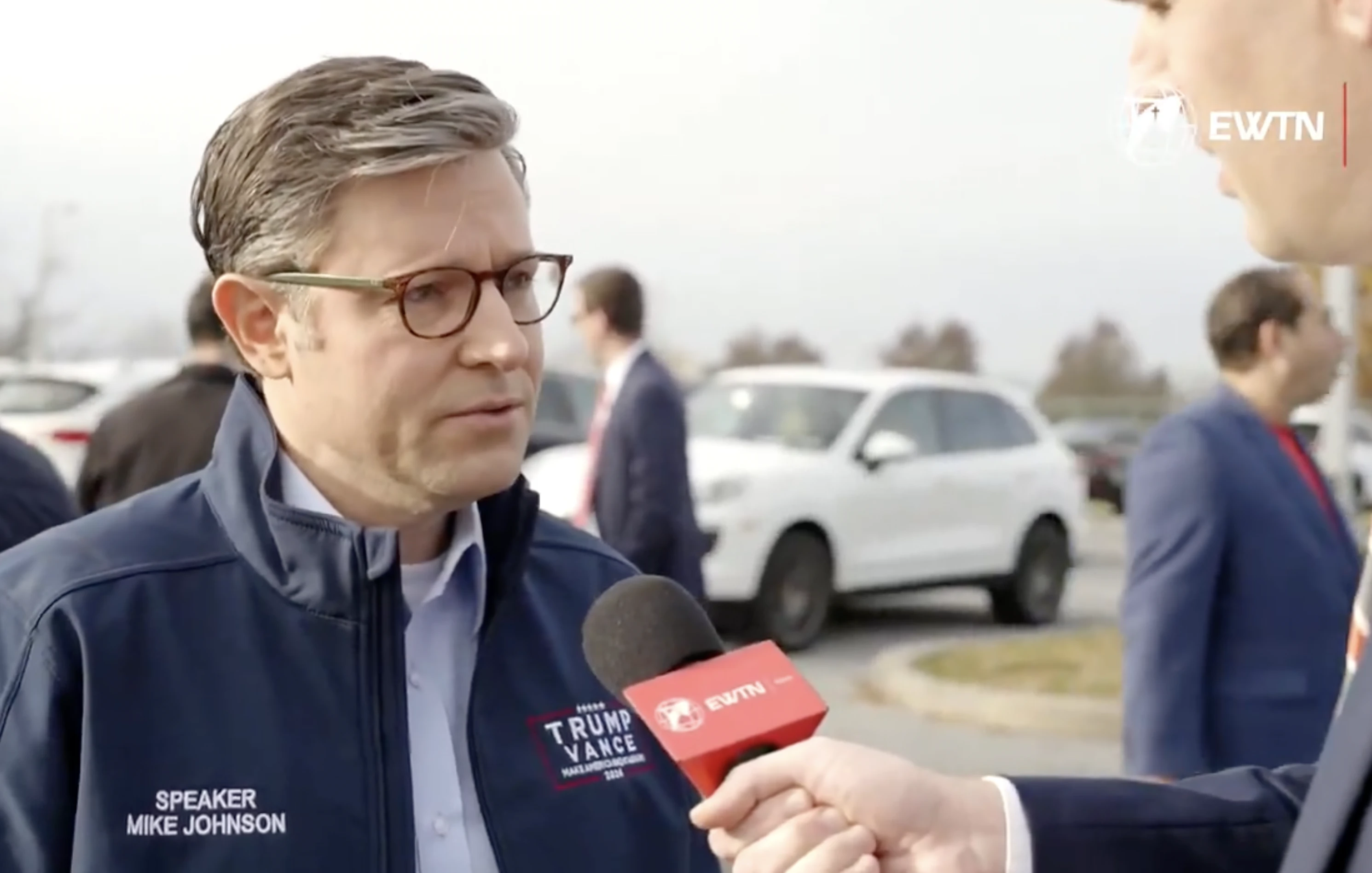 House Speaker Mike Johnson speaks with EWTN News in Bethlehem, Pennsylvania on Election Day, Nov. 5, 2024.?w=200&h=150